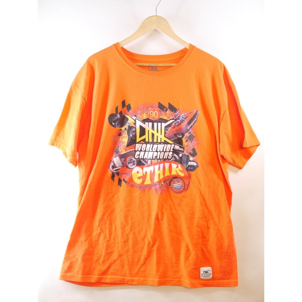 Ethik Worldwide T Shirt Mens Large Orange‎ Hot wheels Nascar Car